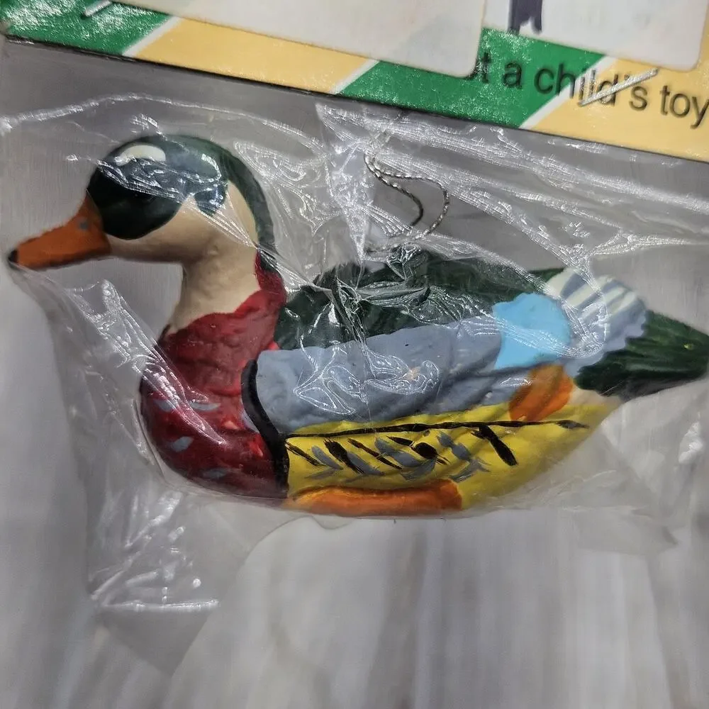 Vintage 1986 Duck Ornament Pair Hand Painted Christmas Decoration Seasonal Lot‎